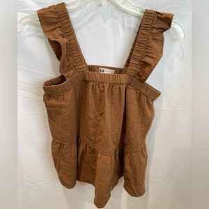 SONOMA Brown Relaxed Fit Ruffle Flutter Tank Sleeveless Top Shirt